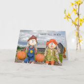 de herfst vogelverschrikkers op hooibaal kaart (Gele Bloem)