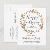 De herfst Wreath Happy Thanksgiving Holiday Moving Aankondigingskaart (Voorkant / Achterkant)