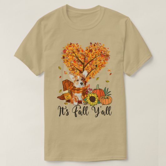 De Herfst Yall Corgi Hondenliefhebbers Thanksgivin T-shirt (Design voorkant)