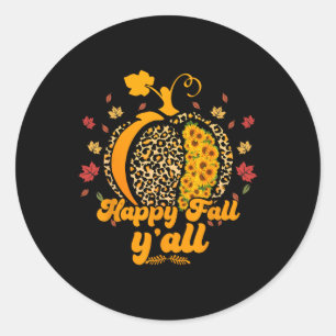 De Herfst Yall Leopard Print Pumpkin Sunflower Hal Ronde Sticker