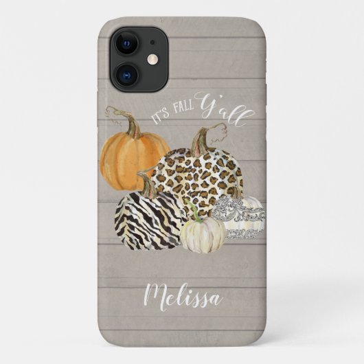De Herfst Y'all Leopard Zebra Pumpkins w Grey Wood Case-Mate iPhone Case (Achterkant)