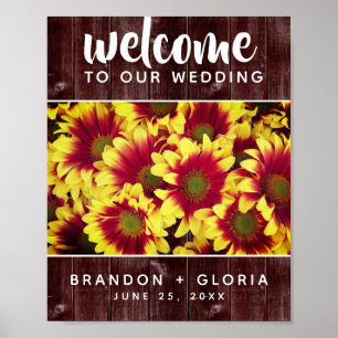 De herfst Zonnebloemen op de Rustic Fence Wedding Poster