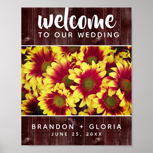 De herfst Zonnebloemen op de Rustic Fence Wedding Poster (Voorkant)