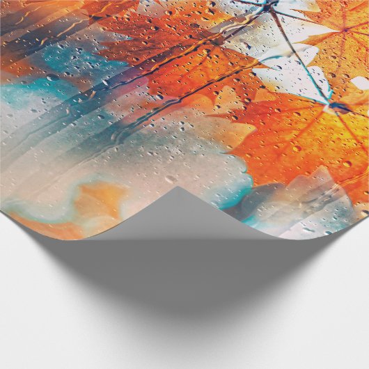 de herfstbladeren op de textuur van regenglas . cadeaupapier (Hoek)