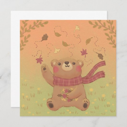 De herfstbladeren van de teddybeer kaart (Voorkant / Achterkant)