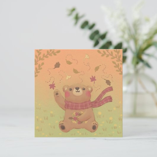 De herfstbladeren van de teddybeer kaart (Staand voorkant)