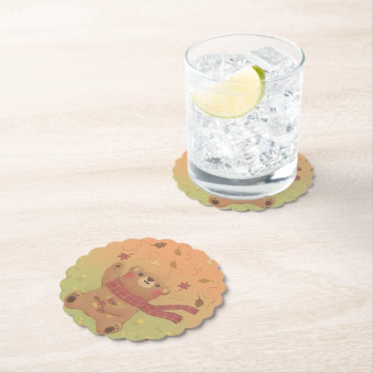 De herfstbladeren van de teddybeer kartonnen onderzetters (Insitu)