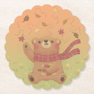 De herfstbladeren van de teddybeer kartonnen onderzetters