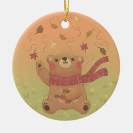De herfstbladeren van de teddybeer keramisch ornament