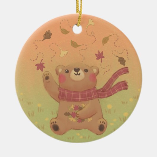 De herfstbladeren van de teddybeer keramisch ornament (Voorkant)
