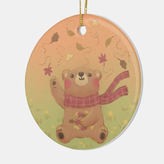 De herfstbladeren van de teddybeer keramisch ornament (Links)