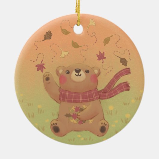 De herfstbladeren van de teddybeer keramisch ornament (Achterkant)