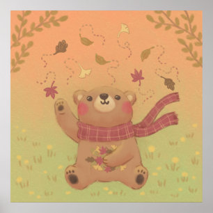 De herfstbladeren van de teddybeer poster