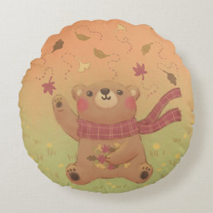 De herfstbladeren van de teddybeer rond kussen