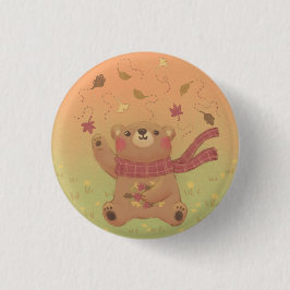 De herfstbladeren van de teddybeer ronde button 3,2 cm