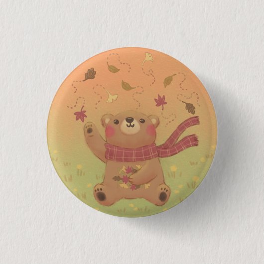 De herfstbladeren van de teddybeer ronde button 3,2 cm (Voorkant)