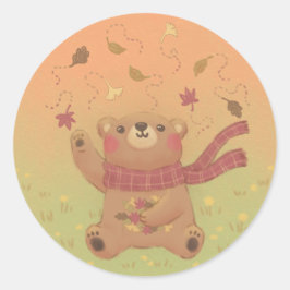 De herfstbladeren van de teddybeer ronde sticker
