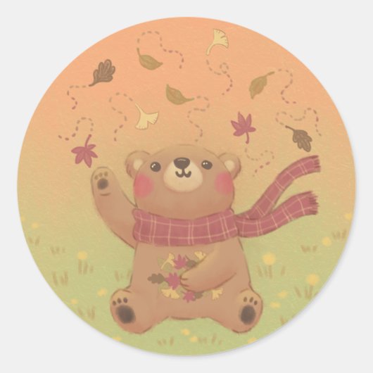 De herfstbladeren van de teddybeer ronde sticker (Voorkant)