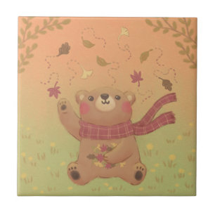 De herfstbladeren van de teddybeer tegeltje
