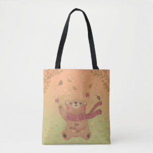 De herfstbladeren van de teddybeer tote bag