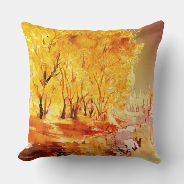 De herfstbomen Waterverf schilderend rood Oranje b Kussen (Voorkant)
