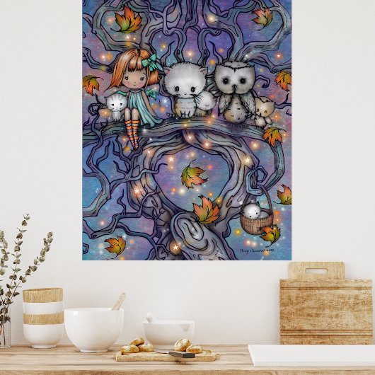 De herfstboom - Katten hebben een feiale kunst Poster (Keuken)