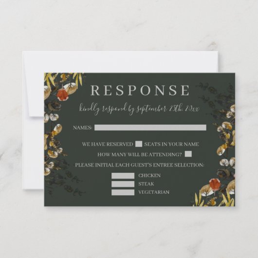 De herfstolieramp droogde de Greenery Wreath Weddi RSVP Kaartje (Voorkant)