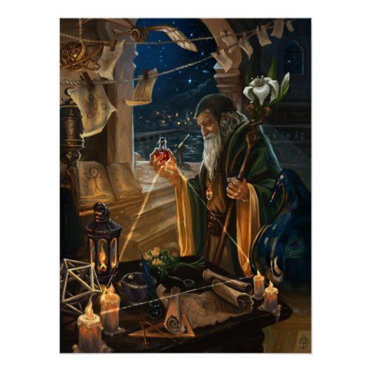 De Hermit kaartillustratie - alchemie kunst Perfect Poster (Voorkant)