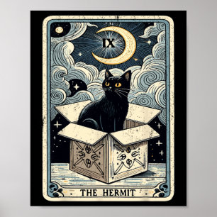 De Hermit Tarot Kaart Cat in de doos Mystic Funny  Poster