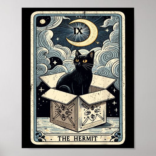 De Hermit Tarot Kaart Cat in de doos Mystic Funny  Poster (Voorkant)