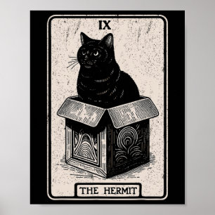 De Hermit Tarot Kaart Mystic Cat in de doos Funny Poster