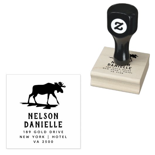 De herten stijl terug adres houten rubber rubberstempel (Gestempeld)