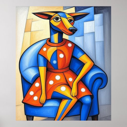 De hertogin zit in haar blauwe stoel poster (Voorkant)