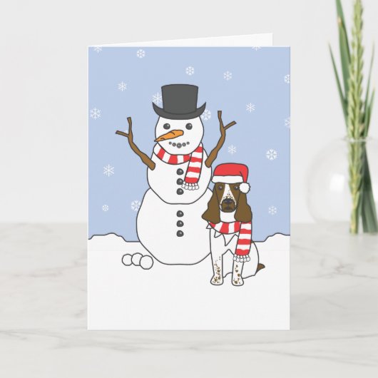 De het Engelse Spaniel en Sneeuwman van de Feestdagen Kaart (Voorkant)