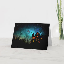 De het gelukkige Spookhuis en Heks van Halloween Kaart