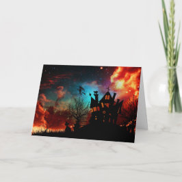 De het gelukkige Spookhuis en Heks van Halloween Kaart