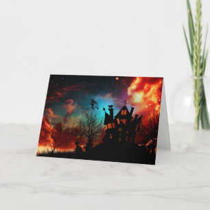 De het gelukkige Spookhuis en Heks van Halloween Kaart