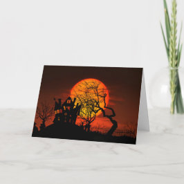De het gelukkige Spookhuis en Maan van Halloween Kaart