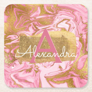 De hete Roze en Gouden Elegante Marmeren Kartonnen Onderzetters