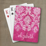 De hete Roze Tekst van de Douane van het Patroon Pokerkaarten<br><div class="desc">Een vintage patroon met een bord en kantontwerp. Kijk dicht aan de bloemen en de bladeren. Een trendy ontwerp met de kleuren en de elegantie van de juweeltoon. De punten zijn gemakkelijker aan te passen wanneer u alle tekst en foto's eerst vervangt. Als uw kunst nog moet worden aangepast, klik...</div>