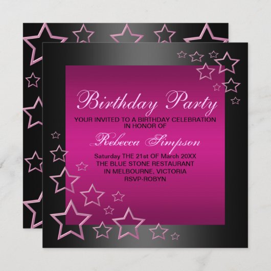 De hete Roze & Zwarte Uitnodiging van de (Voorkant / Achterkant)