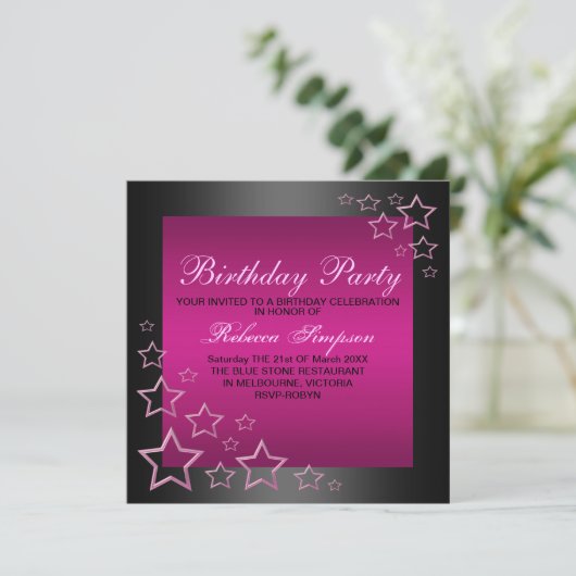 De hete Roze & Zwarte Uitnodiging van de (Staand voorkant)