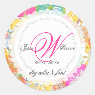 De hibiscus/de waterverf van PixDezines beïnvloedt Ronde Sticker