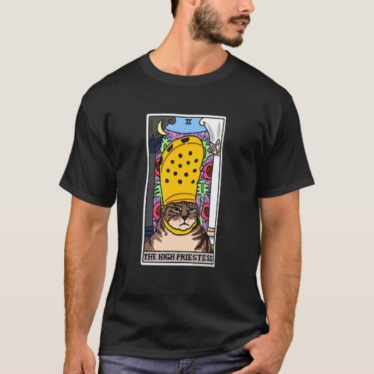 De High Priestess Tarot Card Black Cat Mystical T-shirt (Voorkant)