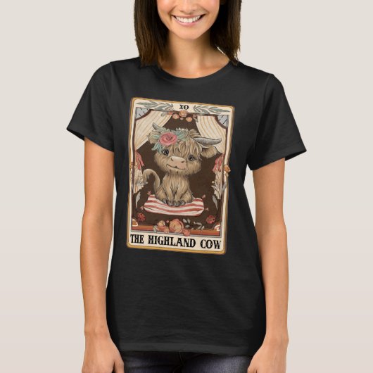 De Highland Koe Tarot Kaart Koe Moeder Western Lev T-shirt (Voorkant)