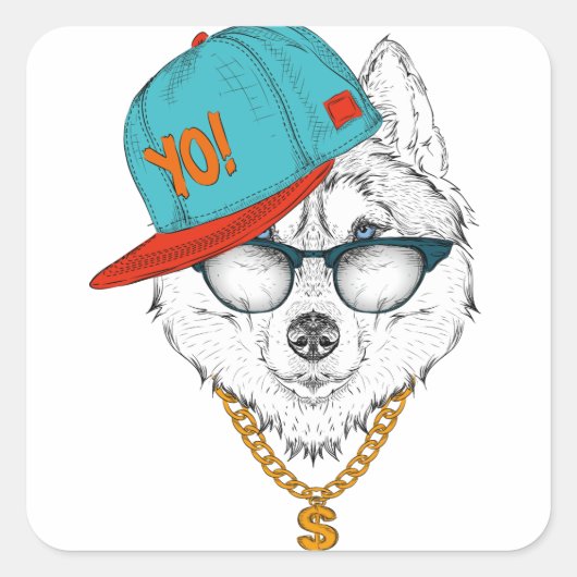 De Hip Hop Wolf Vierkante Sticker (Voorkant)