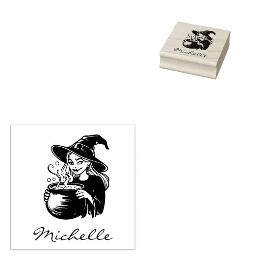 De hippe Halloween heks met ketel Rubberstempel (Gestempeld)