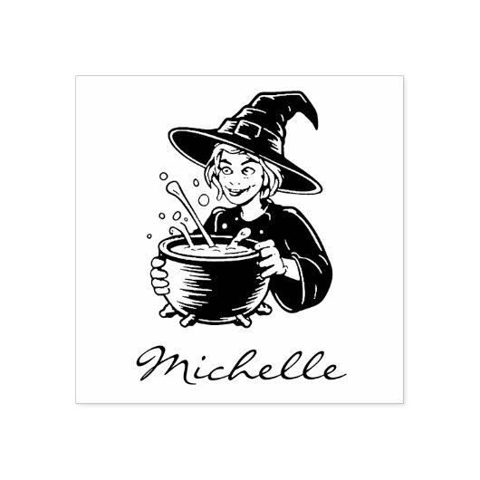 De hippe Halloween heks met ketel Rubberstempel (Afrduk)