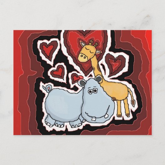 de Hippo, de Giraffe en het hart. Briefkaart (Voorkant)