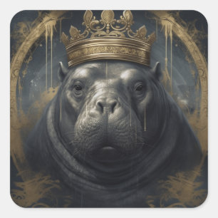 De Hippo Koning Vierkante Sticker